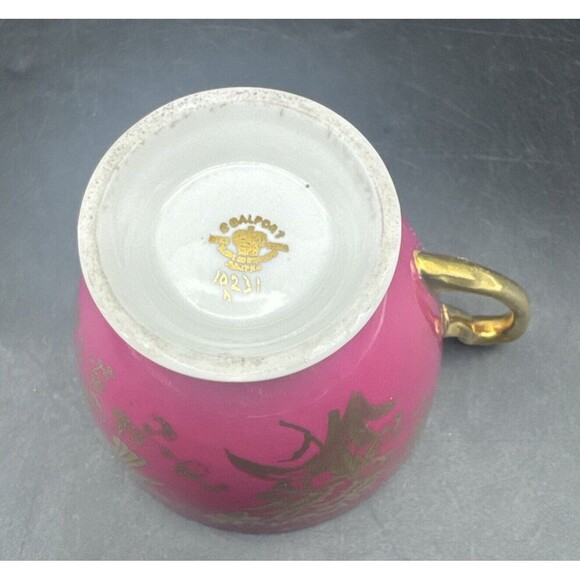 VTG Coalport BURGUNDY & GOLD Birds Bone China Footed Teacup & Saucer England - Picture 11 of 14